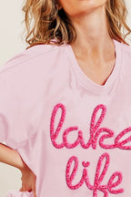 BiBi Cotton T-shirt Lake Life Metallic Glitter Letter Short Dolman Sleeve Top b8fcff9a-7e06-48b4-a2d4-702a8cd675aa-Max-Origin Trendsi