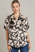 Umgee Shirt Black Two Tone Print Top with Hidden Button Plackets S-2XL Black b908045e-0ab8-43b3-9d05-340f78597a25-Max Trendsi