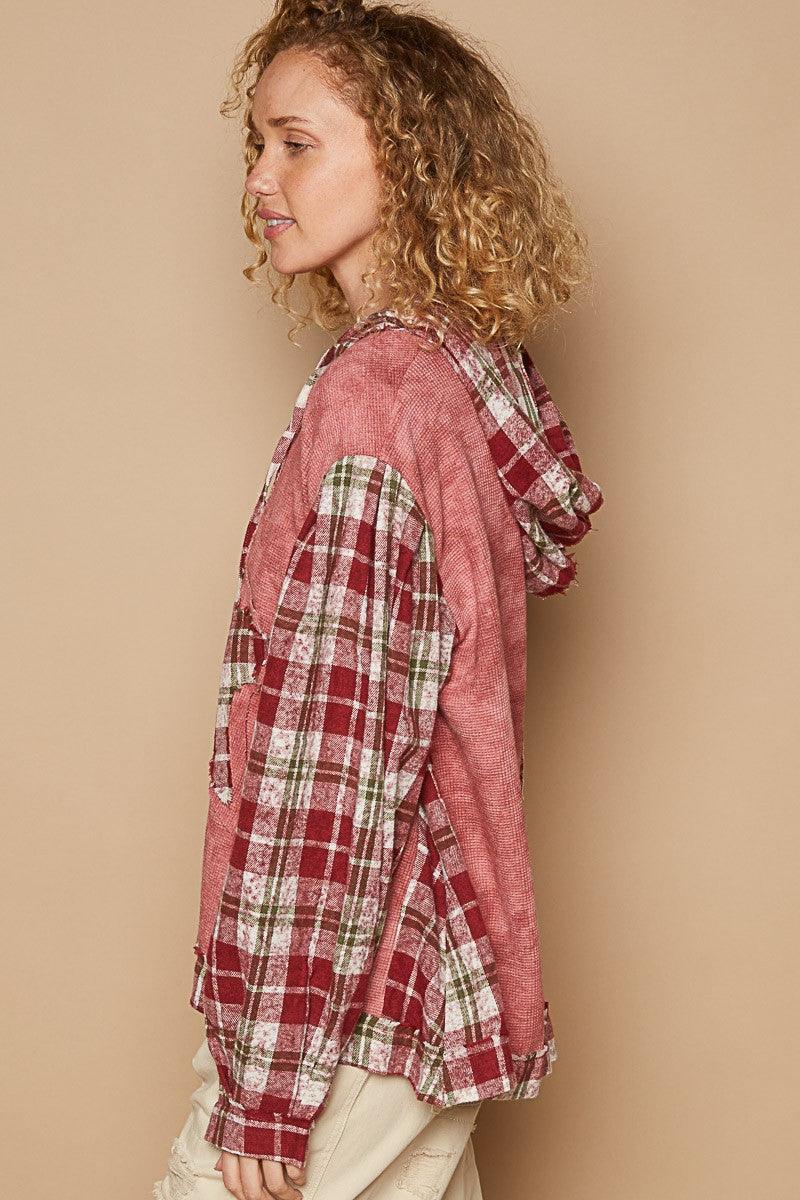 POL Blouse Star Plaid Patch Long Sleeve Hooded Women Top b9122c63-bd62-453f-b787-00a4ca50cc17-Max Trendsi