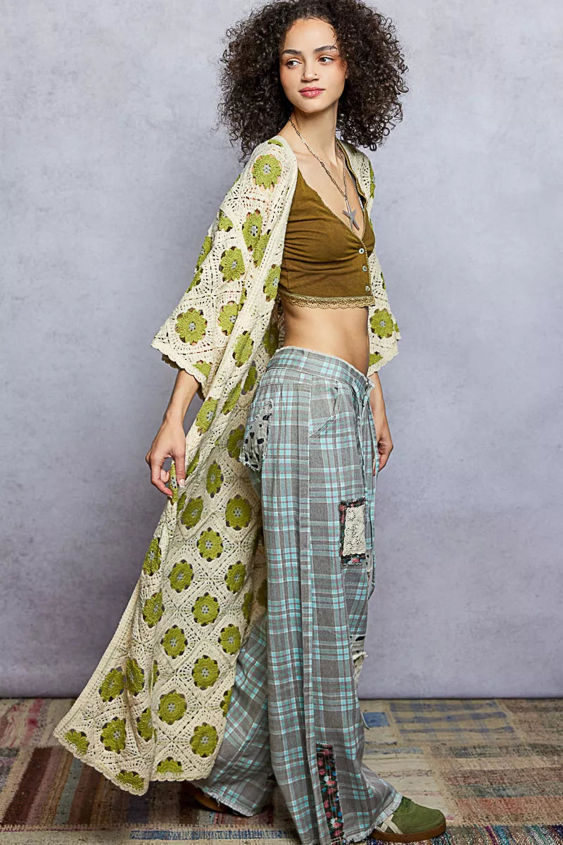 POL Crochet Longline Cardigan Olive Floral Open Front b9198a32-5631-4a7e-8612-429f2dc343ca-Max-Origin Trendsi