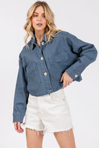 Bytos USA Denim Jacket French Blue Cropped Women Cotton with Patch Pockets b937f1ee-c37e-490f-844e-84e5f25c679f-Max Trendsi