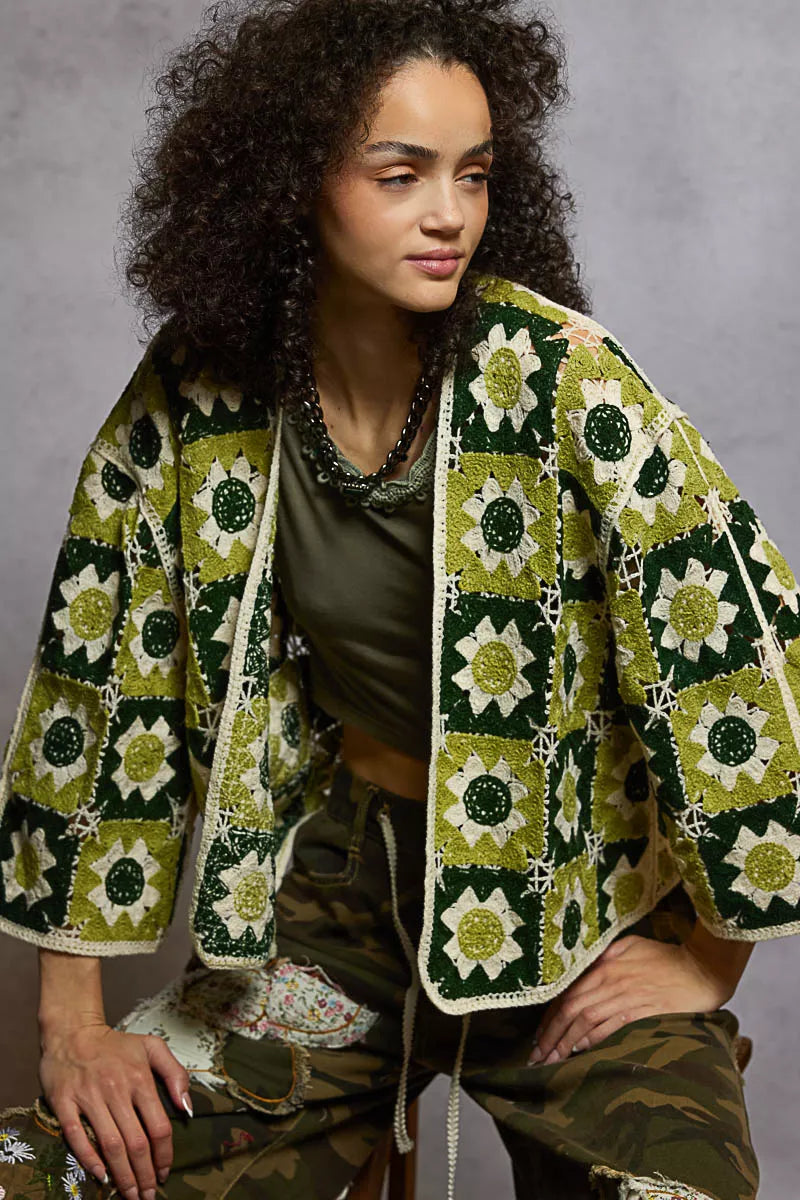POL Crochet Knit Cardigan Olive Multi Floral Open Front with Varied Patterns OLIVE MULTI One Size b9382b74-4ff7-4516-828f-6ab174f8537e-Max-Origin Trendsi