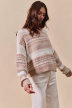 SO ME Womens Sweater Taupe Variegated Stripe Openwor Textured Loose Fit b94abf3b77114685b53c630ce8626822-Max-Origin Trendsi