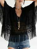Lace Fringe Sheer Cover-Up Top