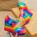 Colorful Round Toe Wedge Mary Jane Loafers