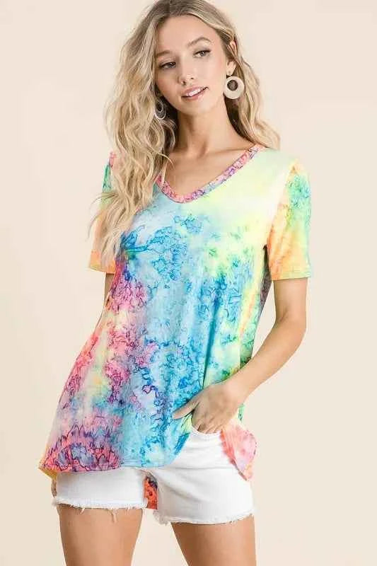 BiBi Tie Dye Print Jersey V Neck Top b96b788809ae4c6ebdb009a6ca8d2af5-Max-Origin Trendsi