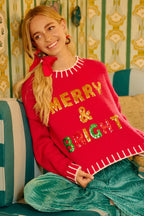BiBi Christmas Theme Sweater Sequin Lattering Womens Red Knit Pullover b96f73f7d11a40a5bdcc74862ef303fa-Max-Origin Trendsi