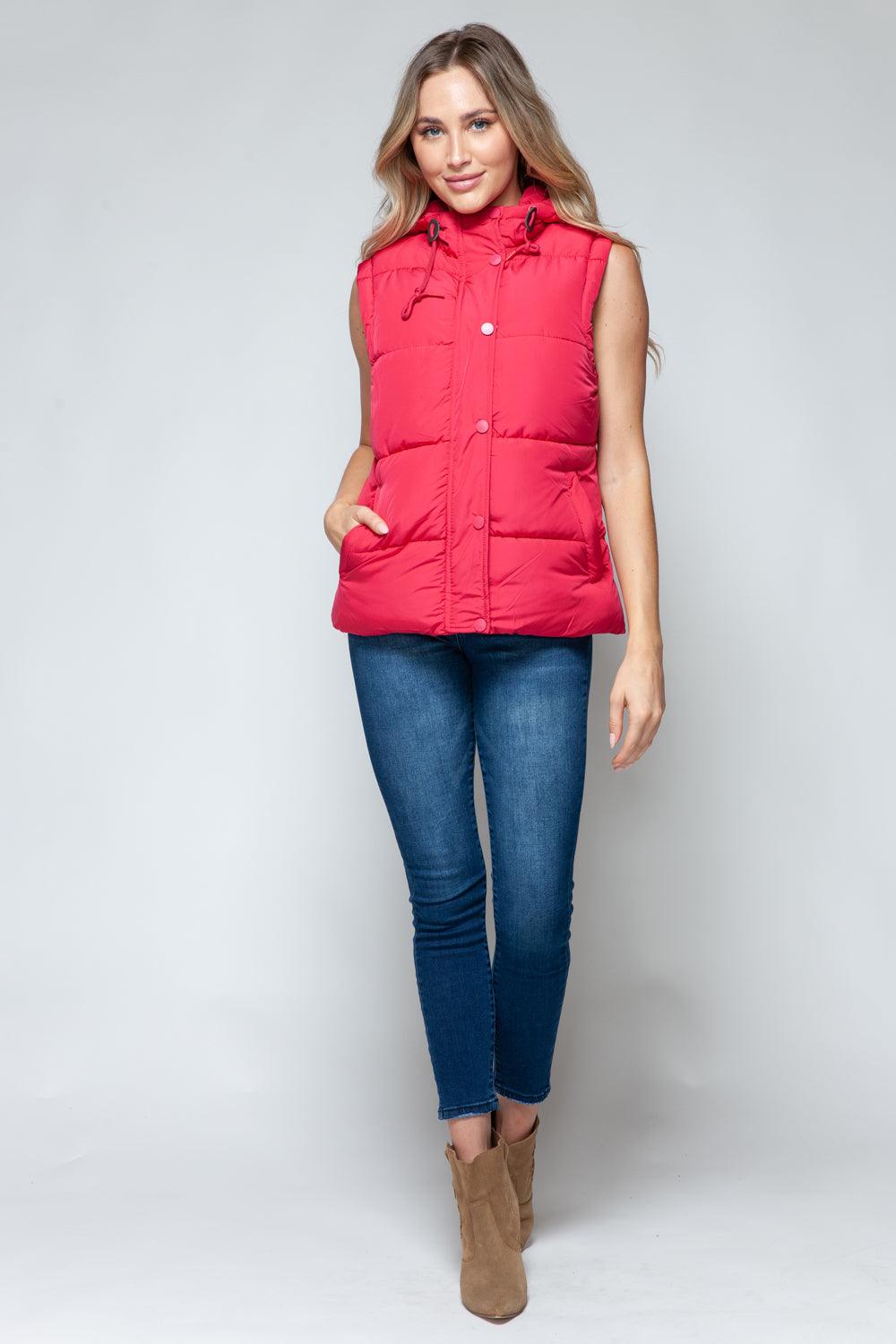 Hooded Vest Snobbish Snap and Zip Closure Pocketed Sleeveless Red b973e0eb-0647-4d6e-9185-58de57055aed-Max Trendsi