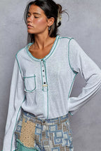 POL Womens T-shirt Round Neck Long Sleeve Top with Contrast Stitching Off White b974b749-b4a5-4294-9f0f-12552e214013-Max-Origin Trendsi