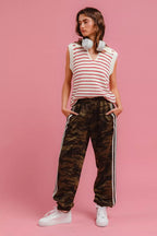 BiBi Womens Track Pants Camouflage Brown with White Side Lines b97905629b8b4042823f7b06884ba54a-Max-Origin Trendsi