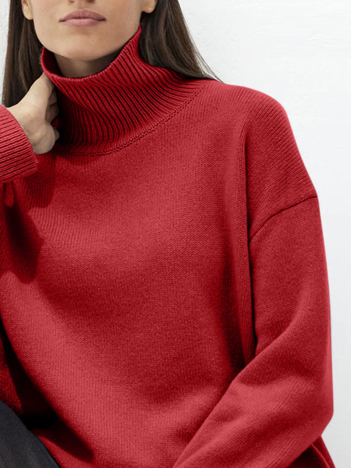 Ribbed Women Sweater Turtleneck Long Sleeve Soft Acrylic Loose Basic Pullover