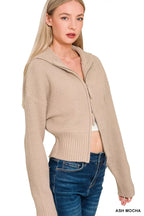 Zenana Cardigan Ribbed Collared Zip Up Sweater Ash Mocha b99b872f53cc490aabbbff3690cbb994-Max-Origin Trendsi