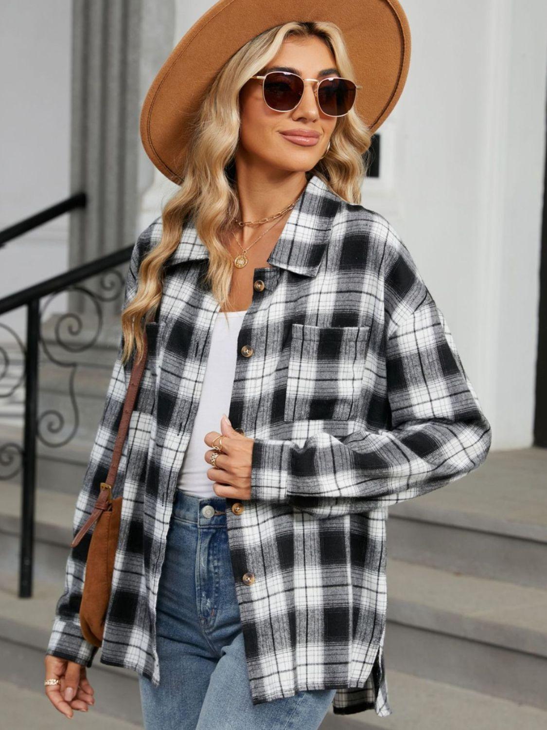 Plaid Shirt Collared Neck Long Sleeve Patch Pockets b9b02e0a-3f04-4202-b21a-eaf54b85e3b7-Max_f5106774-0f44-4480-bc43-2c5264c2a417 Trendsi