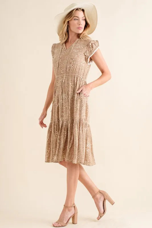 And The Why Dress Boho Printed Tiered Ruffled Taupe Short Sleeve b9b3af9f62874fc4a58e1e8a4b5fd85d-Max-Origin Trendsi
