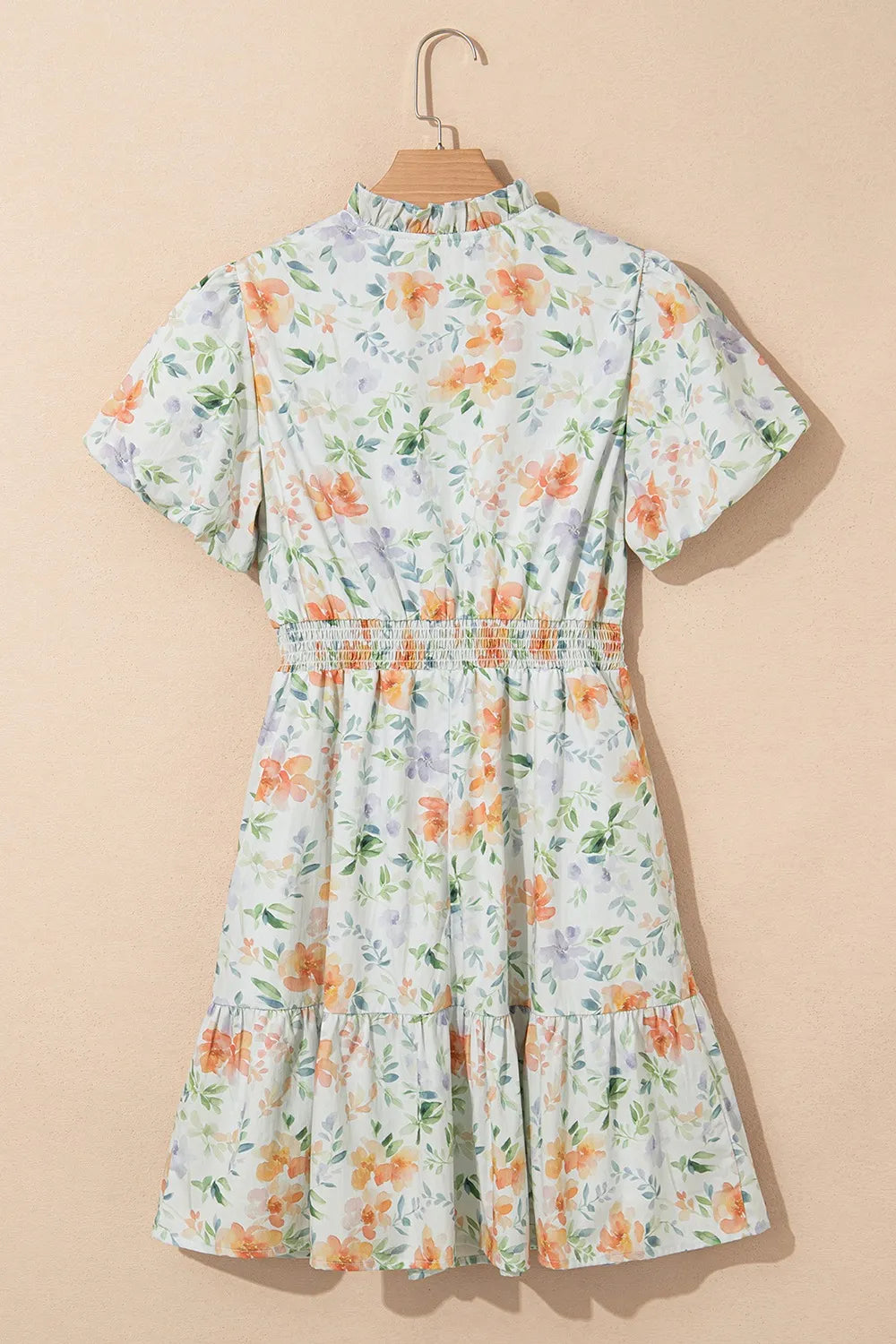 Floral Mini Dress Cotton Frill Notched Puff Short Sleeve Hight Waisted b9bda7e2-1273-4a1d-95b8-ab6fa888fd06-Max-Origin Trendsi
