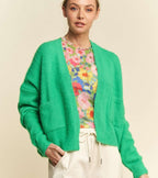 Davi & Dani USA Women Green Cardigan Open Front Knit Long Sleeve Pocketed Green b9c284c3-2ced-4246-bcd3-38e263429f25-Max Trendsi