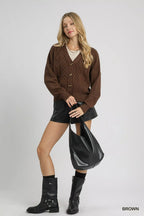 Umgee Womens Cardigan Brown Button-Up Chunky Cable Knit V-Neck b9c39ca8-a3d9-4634-861c-d15e9223c384-Max-Origin Trendsi