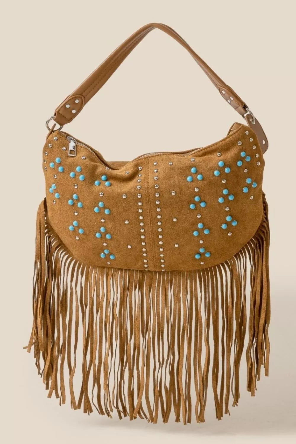 Fame Accessories Hobo Shoulder Bag Brown Studded Pattern Multi Fringe b9cbeb8b-23eb-4e47-9a2b-04d068f3c369-Max-Origin Trendsi