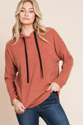 BOMBOM Hoodie USA Stock Brick Hooded Drop Shoulder Knit Sweatshirt Brick b9dd4990-d527-41aa-9334-b49440d6db41-Max Trendsi