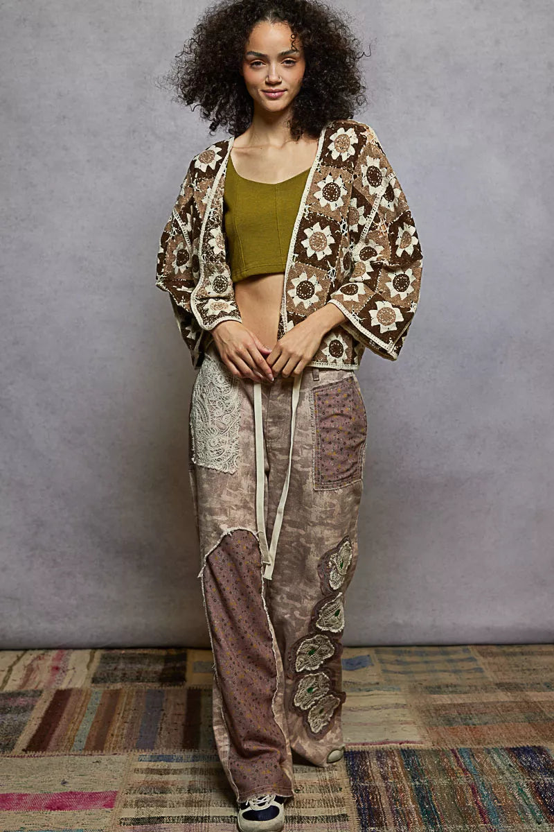 POL Crochet Cardigan Choco Multi Floral Geometric Open Front with Varied Patterns b9dec0a2-9c7a-4942-9cf1-867f3ab3a062-Max-Origin Trendsi