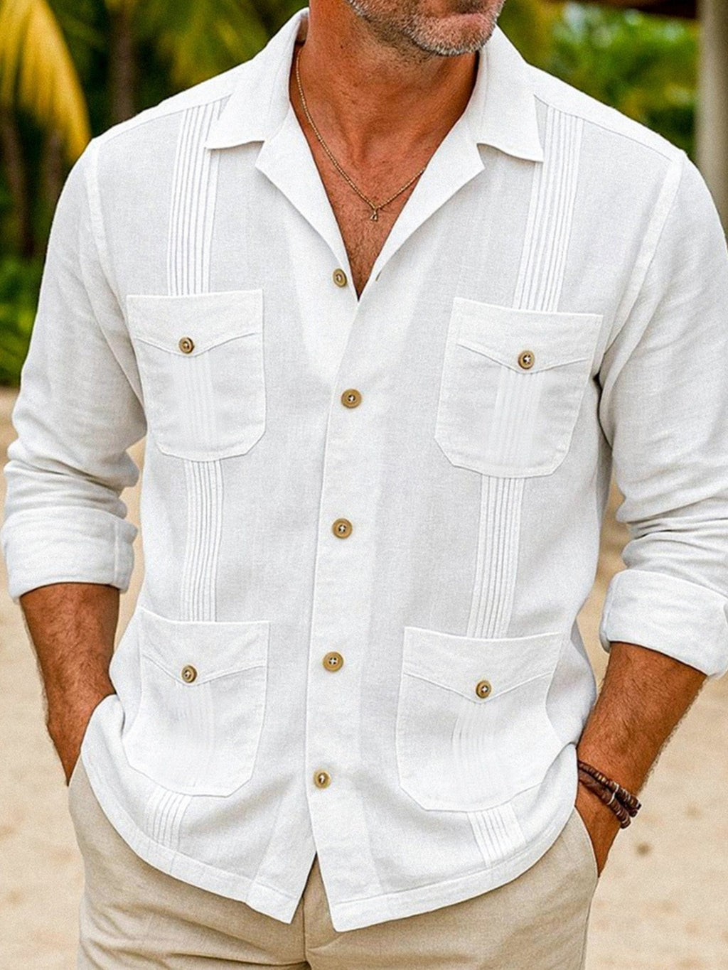 Men's Plus Size Full-Length Button-Down Long Sleeve Shirt, Cotton Blend
