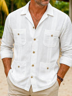 Men's Plus Size Full-Length Button-Down Long Sleeve Shirt, Cotton Blend