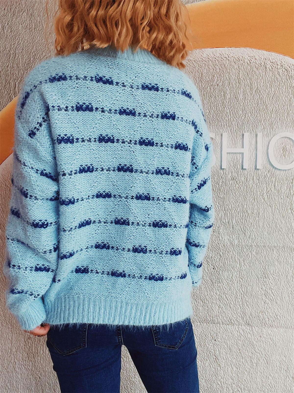 Striped Sweater Round Neck Long Sleeve Soft Knitwear b9f3ef6d-e90a-45ac-b60b-3bf52ad5ddc2-Max Trendsi