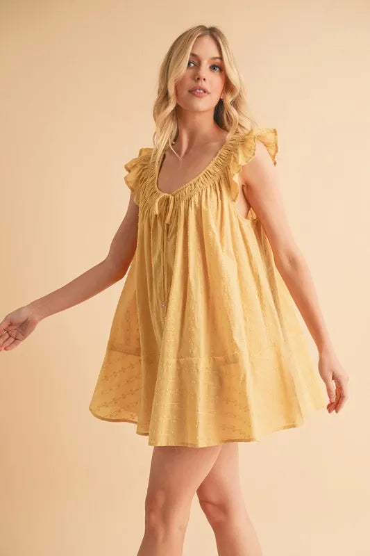 Aemi+Co Mini Dress Ruffled Cap Short Sleeve Cotton Tunic Smocked ba04feccadab4d479934499f381d2462-Max-Origin Trendsi