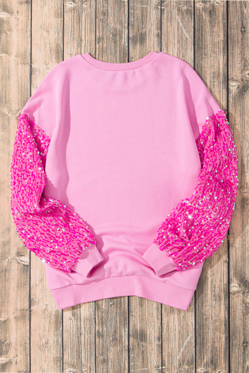 Valentine’s Day Sequin Sweatshirt Women Heart Long Sleeve Fuchsia Pink Top