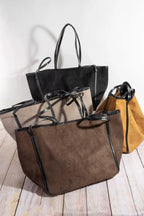 Womens Tote Fame Accessories Suede Faux Leather Trim Shoulder Strap ba13238cc57346e0b28c61820e805218-Max-Origin Trendsi
