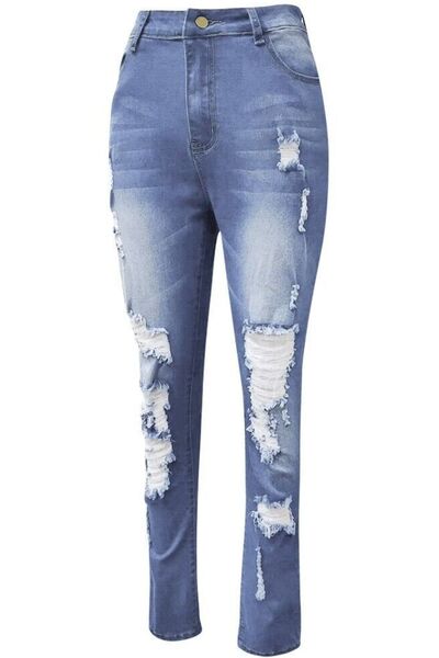 Women's Distressed Skinny Jeans Light Blue Wash High Waisted Denim Pants S-3XL ba1efb41-2062-47d8-9bb1-2bd5d770dd31-Min Trendsi