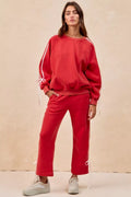 BiBi Womens Fleece Sweatpants Red Side Lined Bow Details Pocketed RED ba24c66dce28430cbaa237f72d58086d-Max-Origin Trendsi