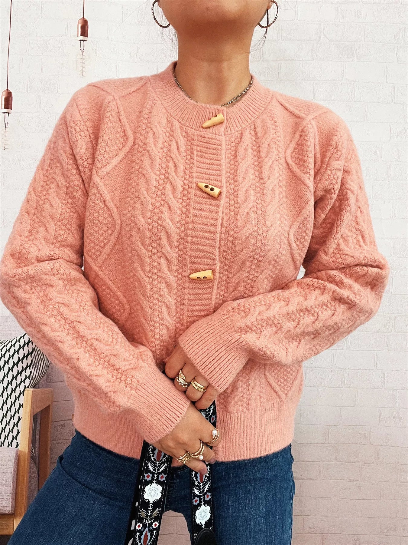 Women's Cardigan Cable Knit Button-Up Long Sleeve Knitwear ba2c712c-3c8a-4c00-84cd-d5ac3094273b-Max-Origin Trendsi
