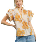 Umgee Mixed Floral Ruffle Sleeve Blouse