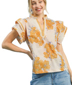 Umgee Mixed Floral Ruffle Sleeve Blouse