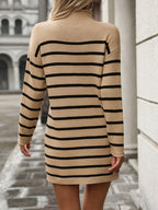 Striped Knit Mini Dress Mock Neck Long Sleeve ba2e00ba-dada-4d86-8402-b574a6870df4-Max Trendsi