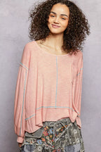 POL Womens Blouse Blush Pink Long Sleeve Exposed Seam Top with Chest Pocket ba39b532-1709-4e6d-92a0-3a565c8f2887-Max-Origin Trendsi