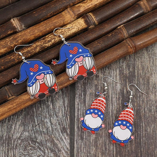 USA Earrings 2 Pair Acrylic Gnome Drop Fashion Earrings