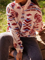 Womens Sweatshirt Fleece Geometric Coral Pattern Half Zip Collared Burnt Coral ba424127-d98d-4413-b07b-92254c1e42b6-Max-Origin Trendsi