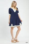 Umgee Linen Midi Dress with Contrast Trim
