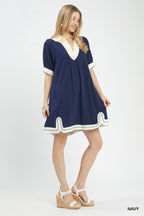 Umgee Linen Midi Dress with Contrast Trim