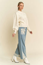 Davi & Dani USA Wide Leg Jeans Lace Applique Light Washed Denim Pants ba55b170-2b25-48df-a1c2-7a3101a733c8-Max Trendsi