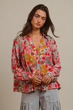 BiBi Women's Shirt Rose Floral Printed Smocked Long Sleeve Top ba74bbcb778f49f9ad10dcbf322350fe-Max-Origin Trendsi