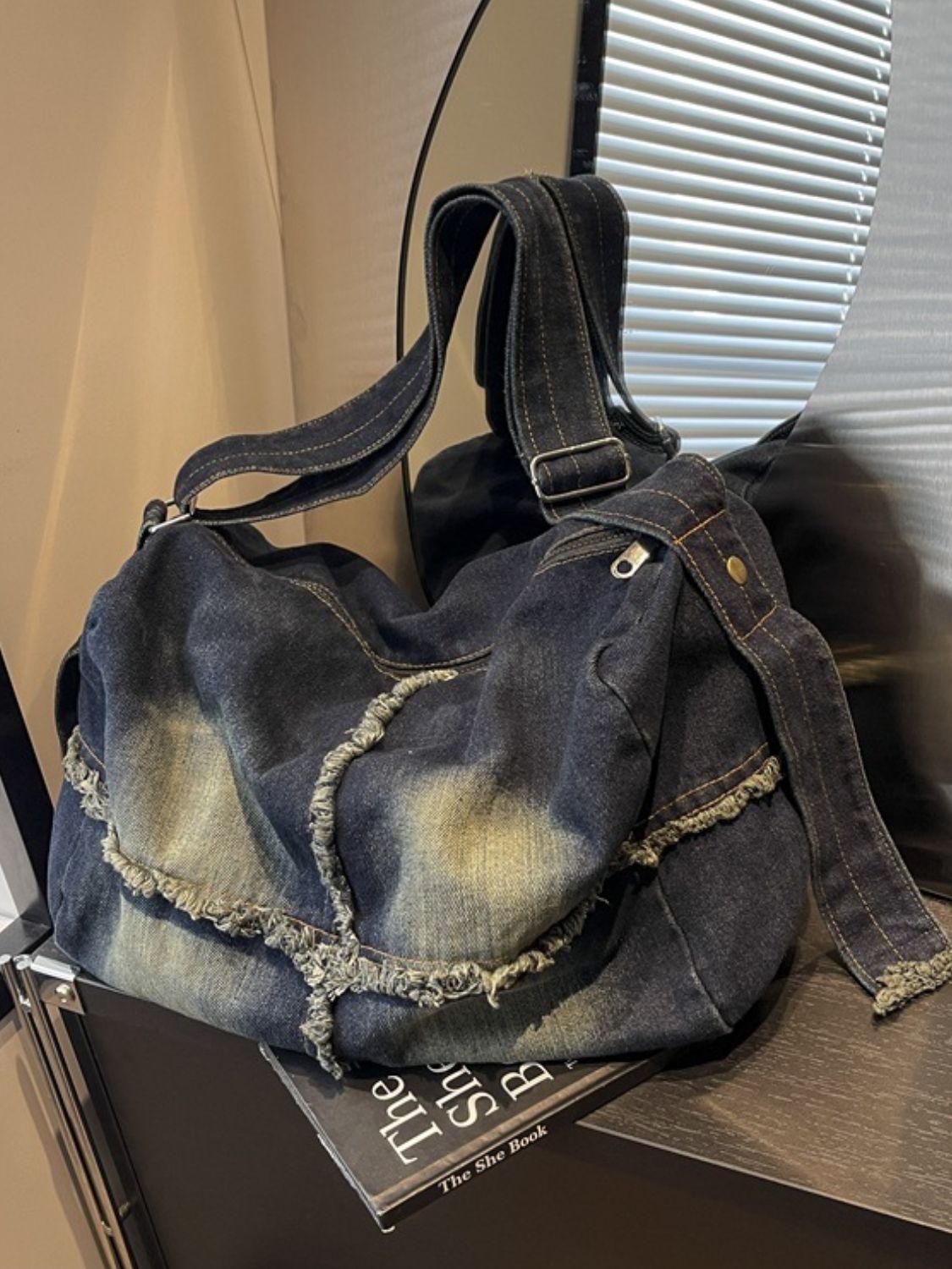 Denim Shoulder Bags Raw Hem Gradient Crossbody Bag