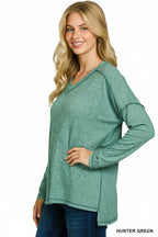 Zenana Womens Blouse Green Soft Melange Hacci Exposed Seam Hi-low Tee ba97235c-f23e-4498-8692-9b9d7df61171-Max-Origin Trendsi