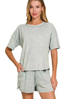 Zenana Activewear Set Halo Snow Washed Light Gray Short Sleeve Tee and Shorts LT GREY ba9c1841d05f4005997c5d40057b80db-Max-Origin Trendsi