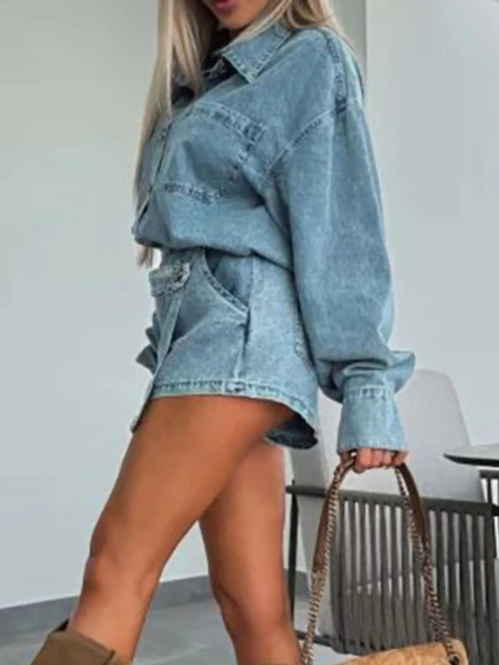 Women's Outfit Set Denim Oversized Shirt Long Sleeve and Mini Skort 2 Pcs baa0dc31-c6e2-4661-896a-10245e905a95-Max-Origin Trendsi