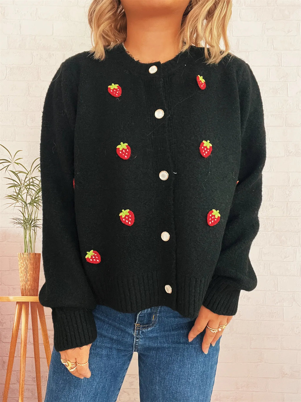 Women's Cardigan Strawberry Button Up Long Sleeve Soft Knit baaa3a5d15134ecc9612288d314c1b58-Max-Origin Trendsi
