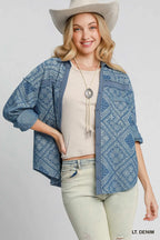 Umgee Women's Denim Jacket Paisley Print Shirt Light Blue Buttoned Oversized bab4785d-7df6-43fd-b082-2e0ab53f3560-Max-Origin Trendsi
