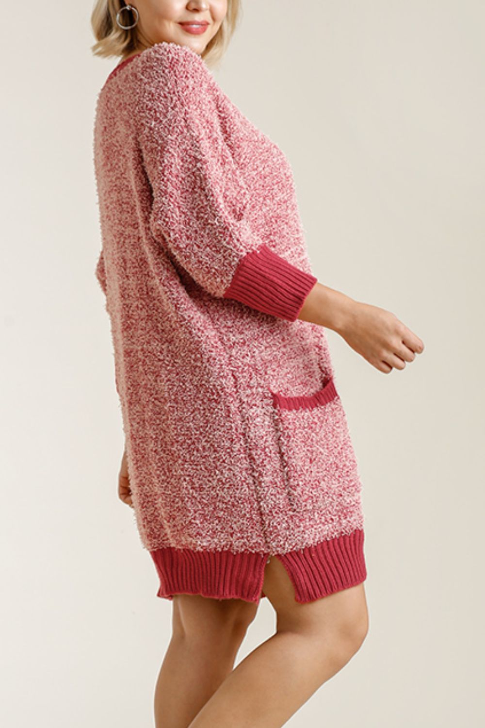 Umgee Sweater Dress Mini Ribbed Hem Round Neck 3/4 Sleeve with Pockets bad41563-1bbc-4b45-b05c-496c0e2991e1-Max Trendsi